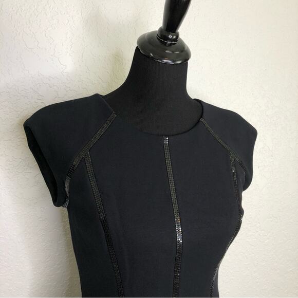 Cache black geometric trim striped sheath dress size 4 - Picture 2 of 16